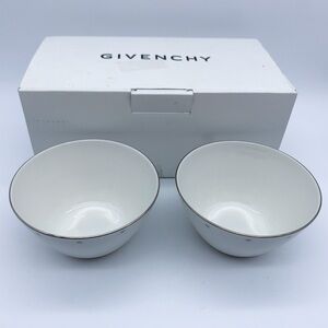 Givenchy White & Silver Rim Bowls Set of 2 Logo Japan
